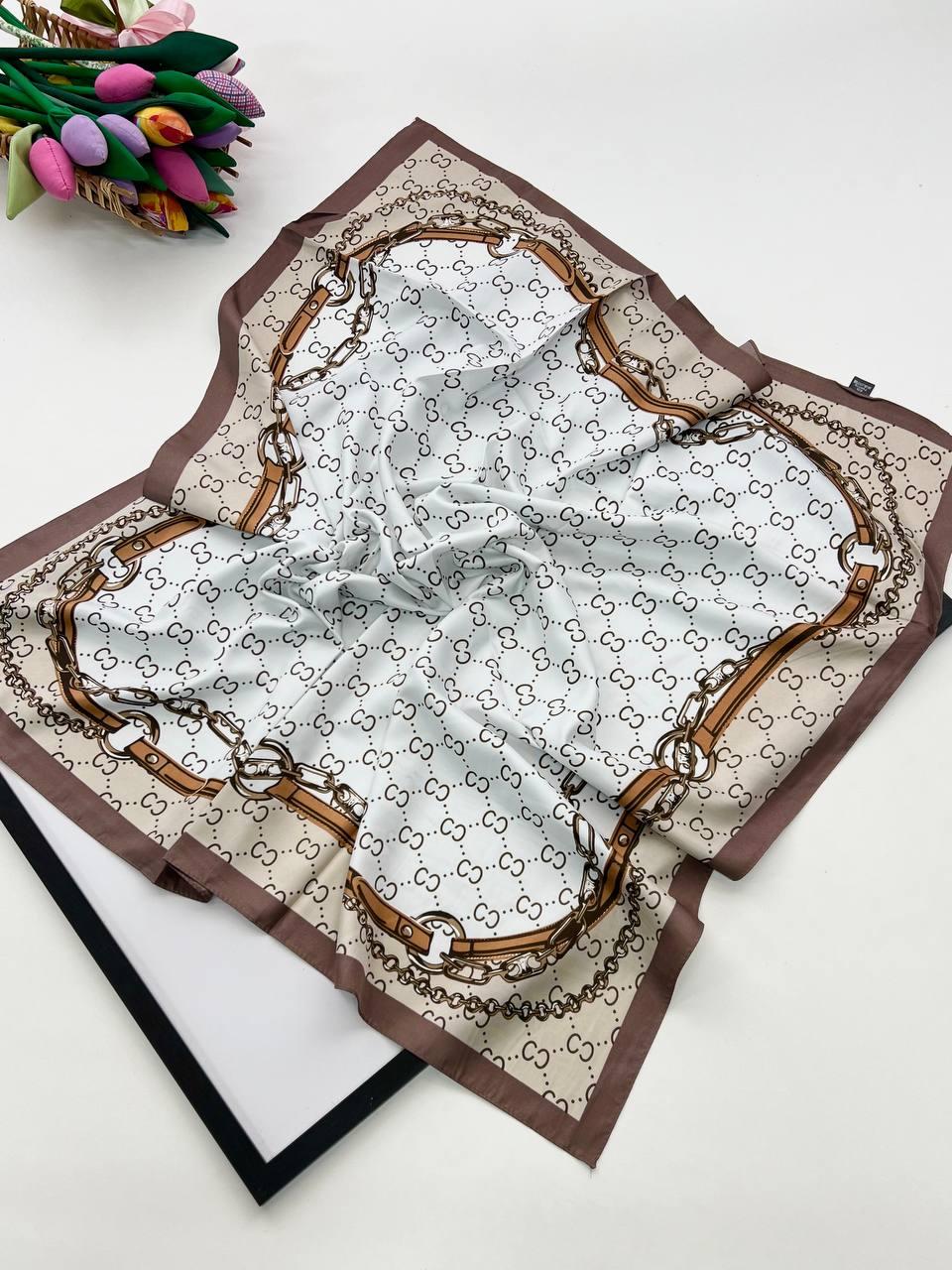 Шовкова хустка Сесіл 90*90 см білий/бежевий