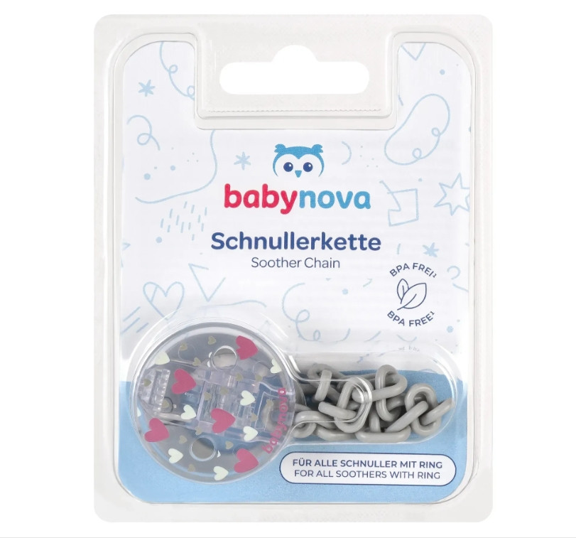 Прищіпка з ланцюжком для пустушки Baby-Nova Рожева, фото 1