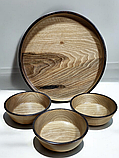 Набір дерев'яного посуду .Піднос . Таця -31 тосм і Три тарілки-салатники, фото 2