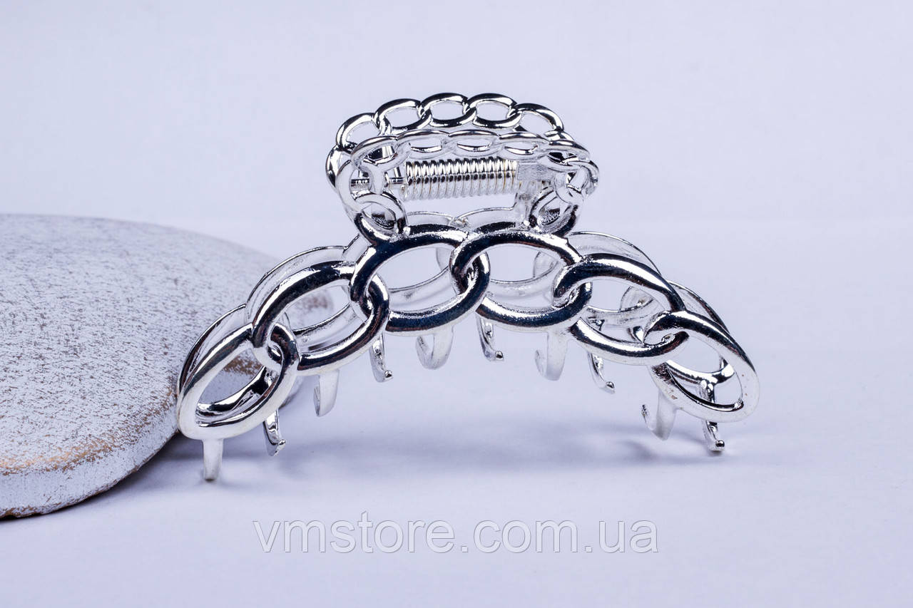 Шпилька краб для волосся метал, сріблястий крабик, фото 1
