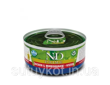 Беззерновий вологий корм Farmina N&D Grain Free Prime Chicken Kitten з куркою та гранатом 70 г