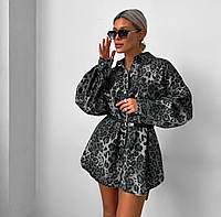 Жіноча Стильна-туніка-сорочка в стилі оверсайз, 42-48, сірий, котон джинс.