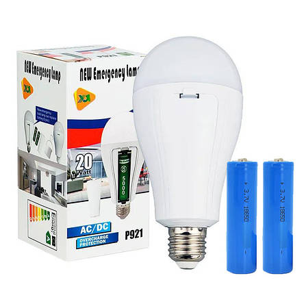 Світлодіодна LED лампа з акумулятором P921, 20W, E27, 2x18650, фото 1