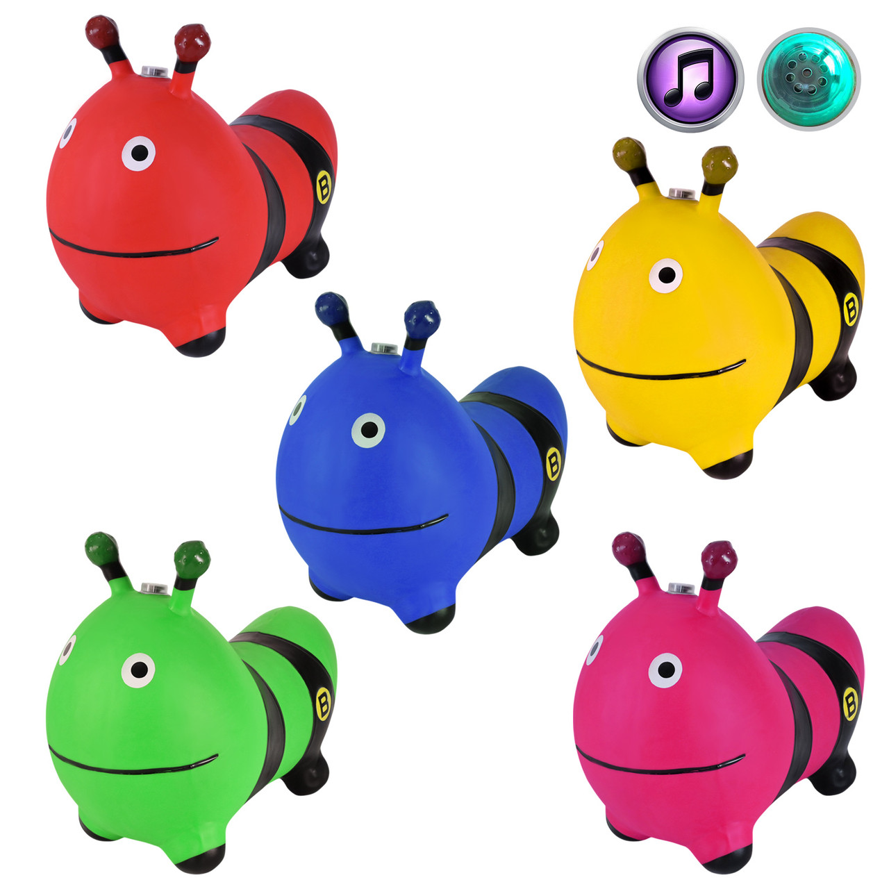 Стрибок гумовий RB2515 Бджілка 1400 г з музикою 5 кольорів (ЖОВТИХ НЕМАЄ), фото 1