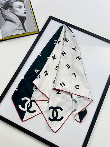 Шовкова брендова хустка Chanel діагональ 90*90 см ручна обробка краю, фото 3
