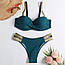 Гарний роздільний купальник пушап із твердою чашкою на кісточках і низькою посадкою, чорний, білий, зелений, фото 5