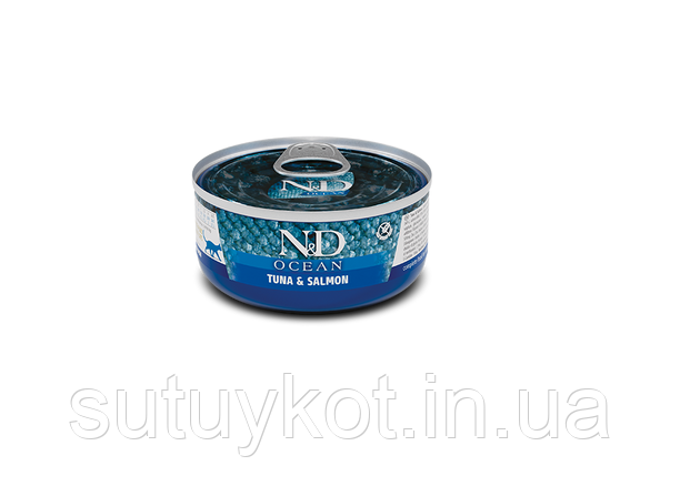 Беззерновий вологий корм Farmina N&D Grain Free OCEAN TUNA AND SALMON тунець та лосось 70 г, фото 1