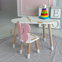 Дитячий столик хмаринка 46х70х40 та стільчик метелик 26.5х26х25, стіл та стілець для дитячої кімнати, білий з рожевим, фото 10