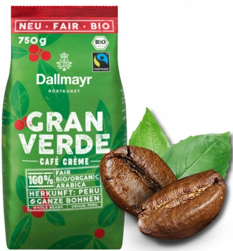 ОРИГІНАЛ! Кава в зернах Dallmayr Gran Verde 750г 100% Bio Organic Arabica Німеччина
(Dallmayr Gran Verde caffe creme)