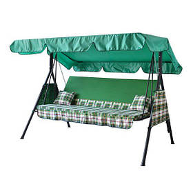 Садова гойдалка Vitan Дача в кольорі зелений тент і сидіння-диванчик синій з кульбабами