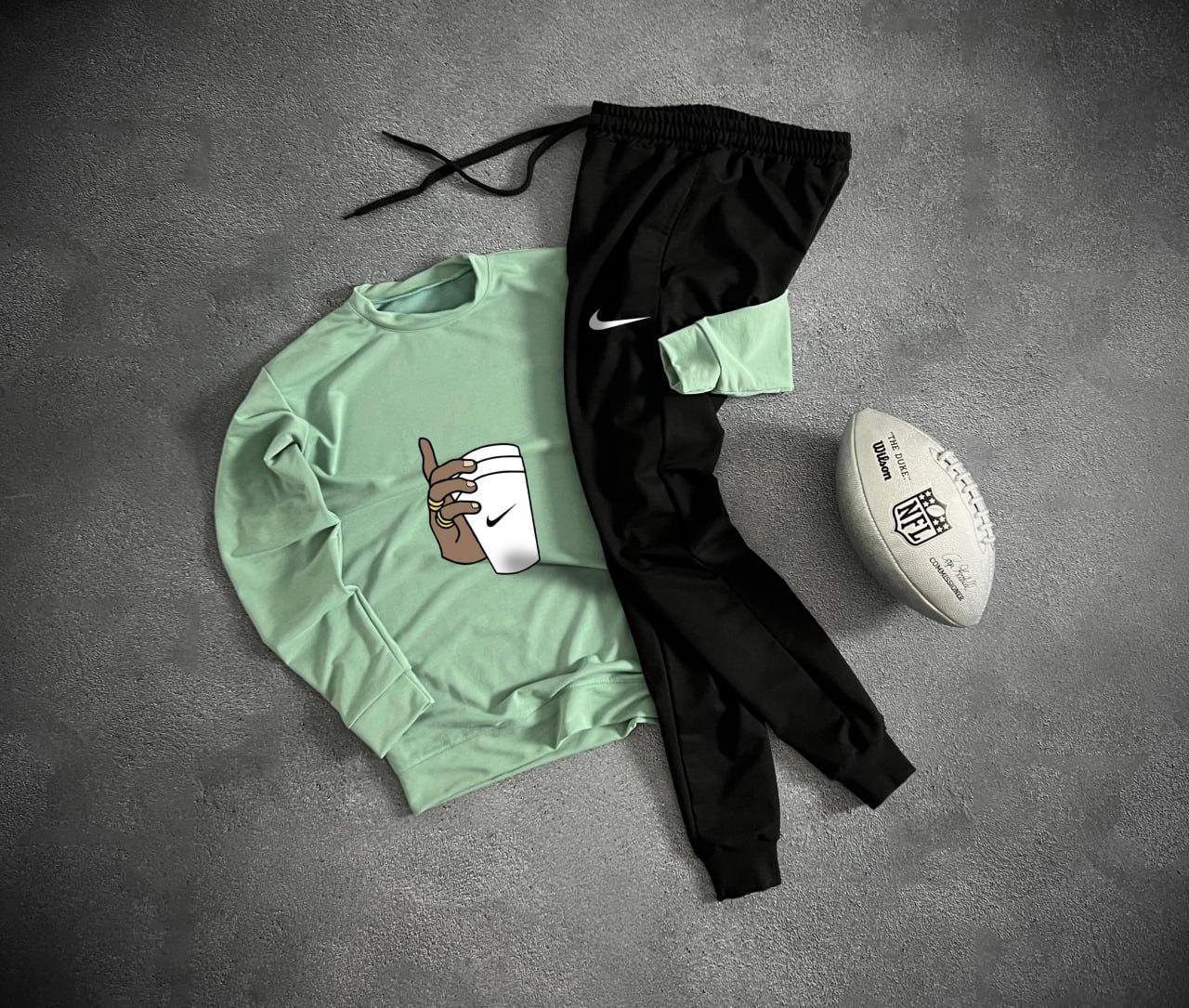 Чоловічий спортивний костюм Nike осінній весняний світшот і штани найк фісташковий-чорний