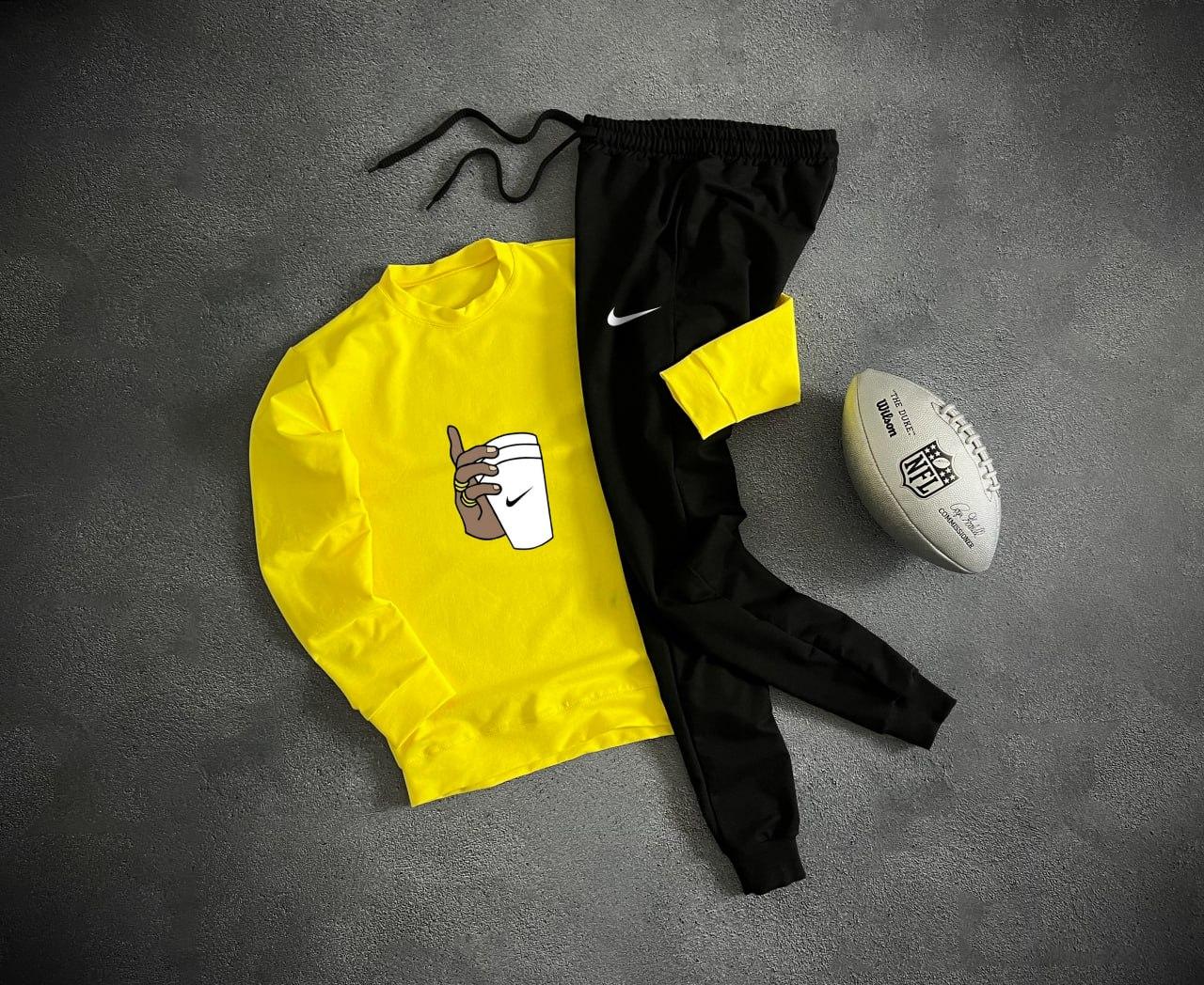 Спортивний костюм Nike чоловічий осінній весняний комплект світшот штани найк жовтий-чорний