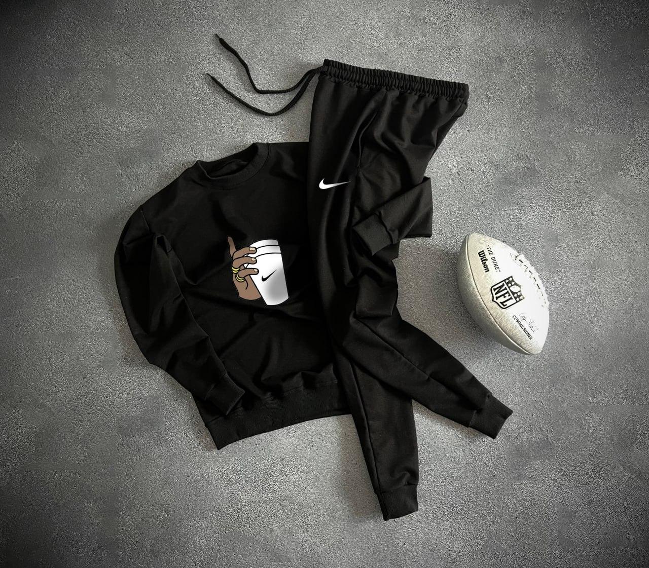 Трикотажний костюм чоловічий Nike осінній весняний кофта і штани комплект найк чорний