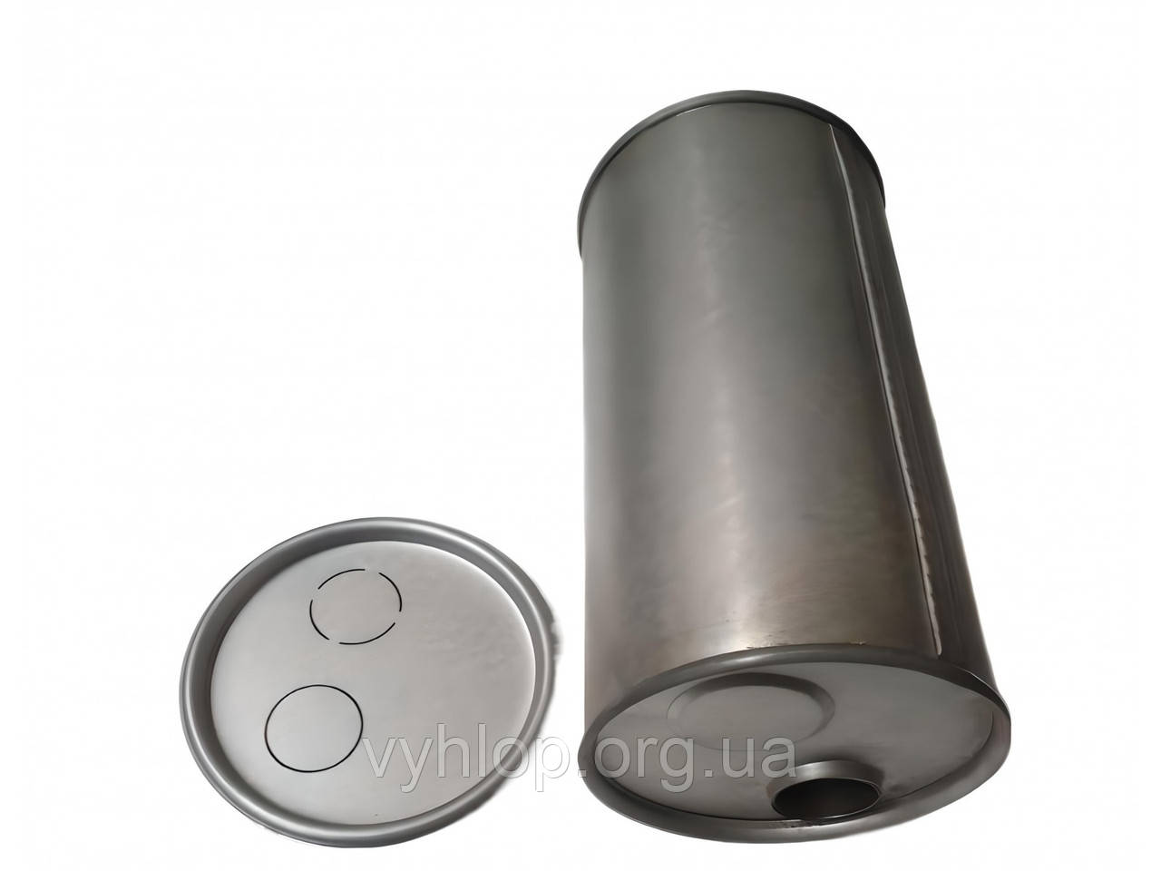 Глушник універсальний круглий D. 752/50 (Довжина 300мм діаметр корпусу 180мм, діаметр входу 50мм)