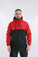 Чоловічий анорак Nike President, вітровка-анорак Nike, спортивна куртка Nike червоно-чорна, анорак Nike з капюшоном