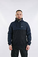 Чоловічий анорак Nike President, вітровка-анорак Nike, спортивна куртка Nike синьо-чорна, анорак Nike з капюшоном