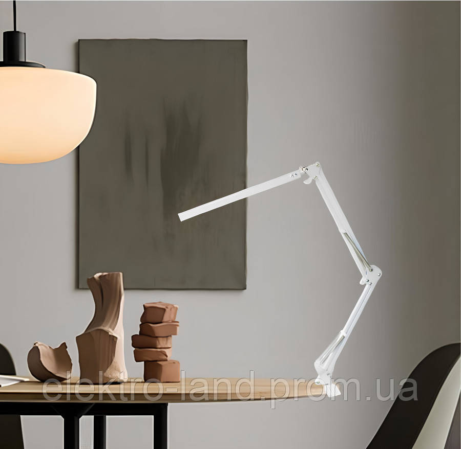 Світлодіодна LED настільна лампа 5В 2А 11Вт FocusPro (3000К/4000К/6500К) на струбцині, біла 320х820 мм - фото 1 - id-p2555327762