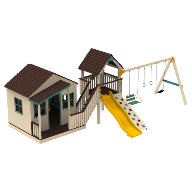Дитячий комплекс "Home Play" дерев'яний з пластиковою гіркою 1,2 м, ТМ Kidigo