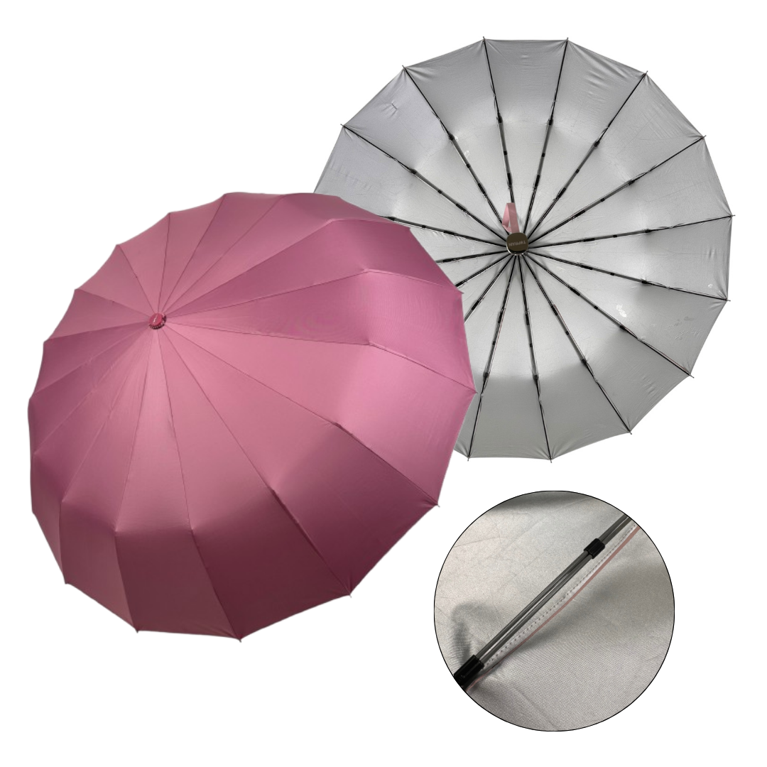 Однотонна парасоля автомат зі сріблом всередині купола на 16 подвійних спиць від Toprain, рожевий, 04016-2, фото 1