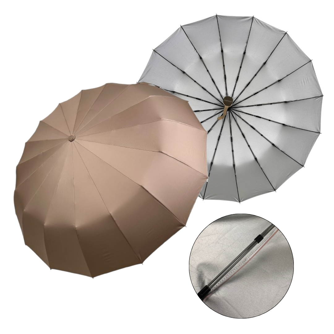 Однотонна парасоля автомат зі сріблом всередині купола на 16 подвійних спиць від Toprain, бежевий, 04016-5, фото 1