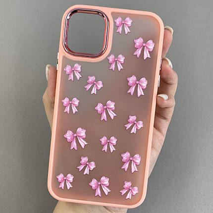 Чохол для Apple iPhone 11 матовий чохол із принтом бантиків на телефон айфон 11 персиковий q03u, фото 1