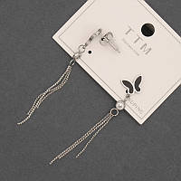 Сережки Xuping з чорними каменями та білими стразами L-56мм+- купити біжутерію дешево оптом в інтернеті