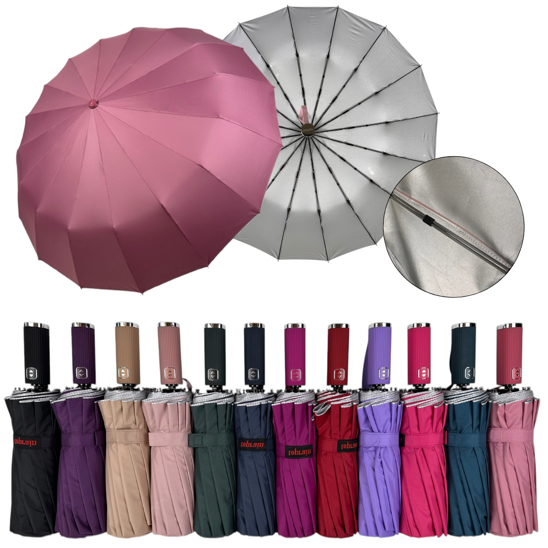 Оптом Однотонна парасоля автомат зі сріблом всередині купола на 16 подвійних спиць від Toprain, 4016, фото 1