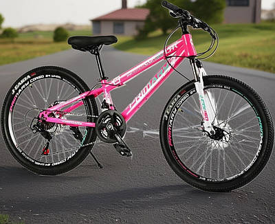Рожевий велосипед спортивний дитячий велосипед MTB підлітку для активного відпочинку Колеса 24" Рама 11" 21 швидкість