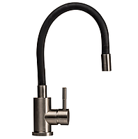 Смеситель кухонный черного цвета гибкий на кухню черный кран для мойки гнущийся с гибким гусем Gllux black