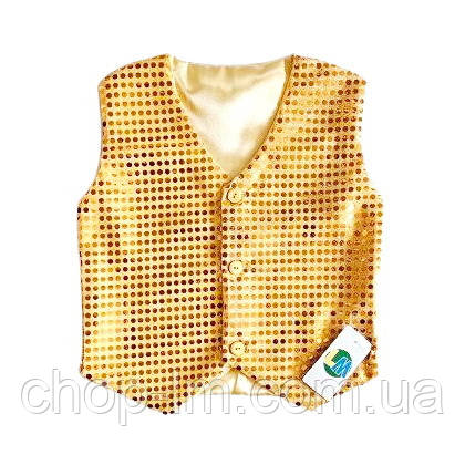 Золотиста жилетка з паєтками (зріст 146-152 см). Святковий блискучий жилет золотистий