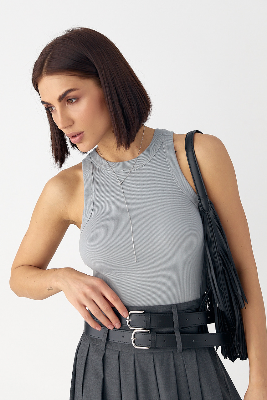 Майка в рубчик із широкою окантовкою — сірий колір, S (є розміри), фото 1