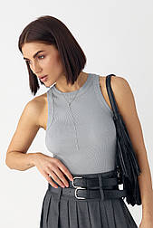 Майка в рубчик із широкою окантовкою — сірий колір, S (є розміри)