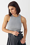 Майка в рубчик із широкою окантовкою — сірий колір, S (є розміри), фото 5