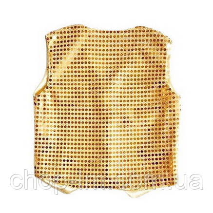 Золотиста жилетка з паєтками (зріст 146-152 см). Святковий блискучий жилет золотистий, фото 2