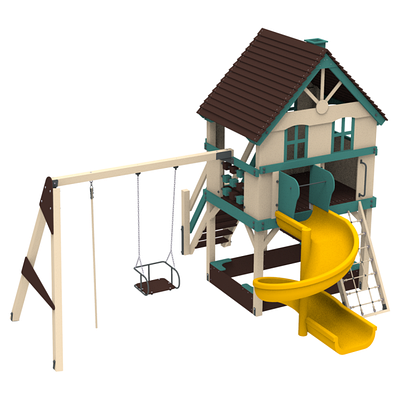 Дитячий комплекс "Світ Розваг" дерев'яний зі спиральною гіркою 1,5 м, ТМ Kidigo