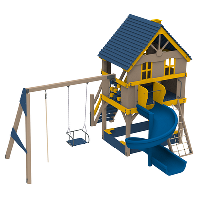 Дитячий комплекс "Світ Розваг" дерев'яний з металевою гіркою 1,5 м, ТМ Kidigo