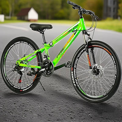 Зелений спортивний велосипед MTB/Дитячий лисапед хлопчикові та дівчинці: Диски 24" Рама 11" 21 передача Підніжка