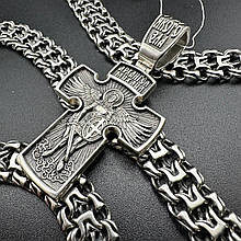Чоловічий комплект масивний двосторонній хрест Архангел Михаїл та розп'яття із ланцюжком Фараон срібло 925 проби
