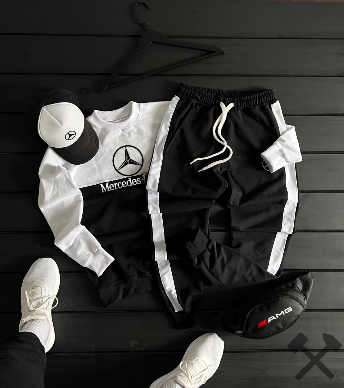 Спортивний костюм чоловічий Mercedes AMG весняний осінній літній мерседес чорно-білий