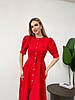 Червона жіноча стримана приталена сукня на гудзиках з костюмної тканини довжини міді рукав ліхтарик, фото 2