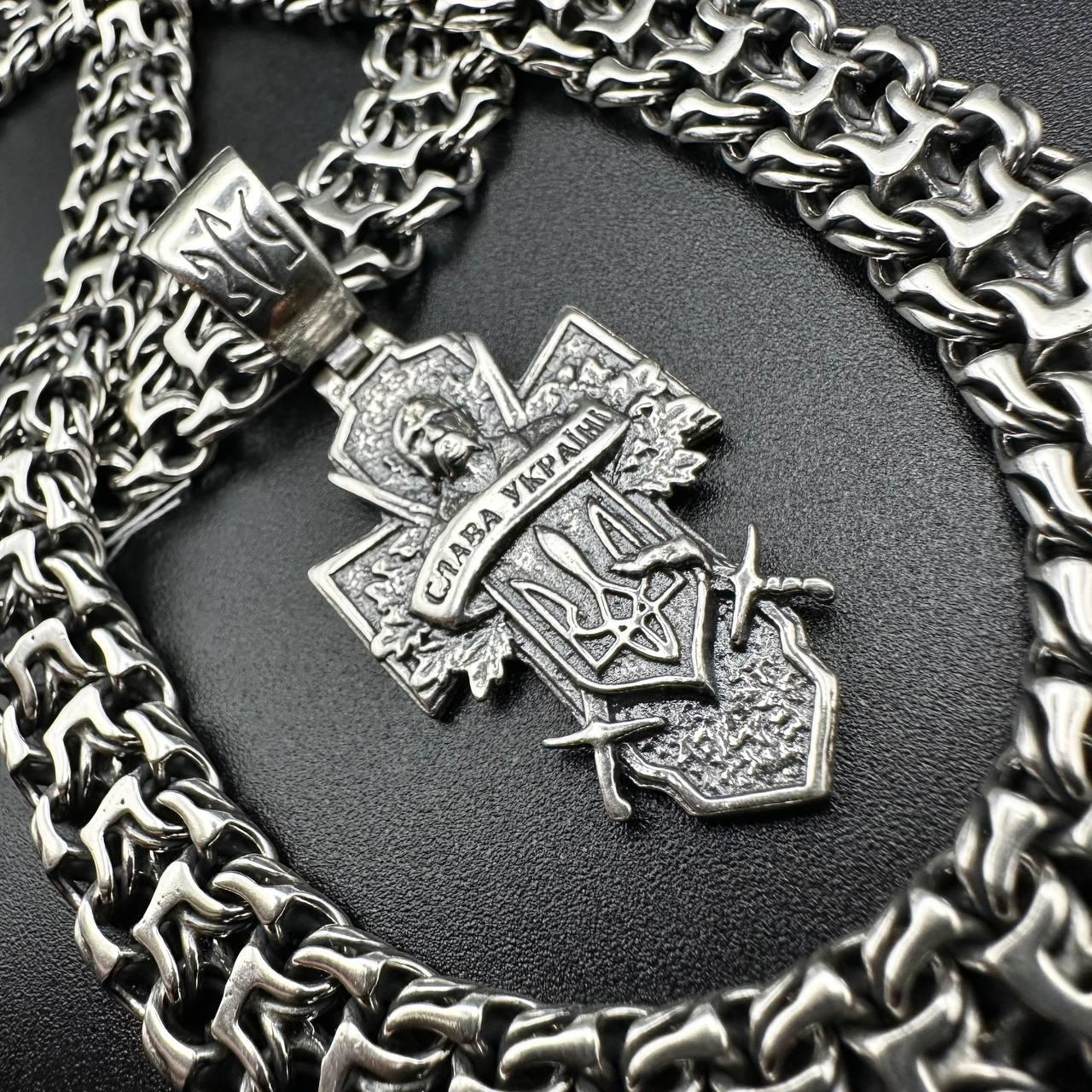 Мужской комплект массивная цепочка Фараон и кулон Казак Характерник серебро 925 пробы с чернением в интернет-магазине «Family Jewelry»