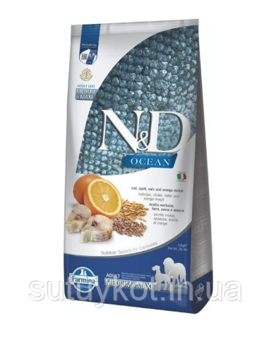 Сухий корм для собак Farmina N&D Low Grain Ocean Adult Medium & Maxi з тріскою та апельсином 2,5 кг