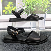 Босоніжки жіночі чорні шкіряні на низькому ходу Україна, фото 3
