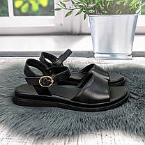 Босоніжки жіночі чорні шкіряні на низькому ходу Україна, фото 4