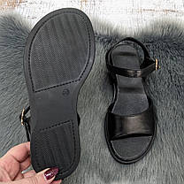 Босоніжки жіночі чорні шкіряні на низькому ходу Україна, фото 2