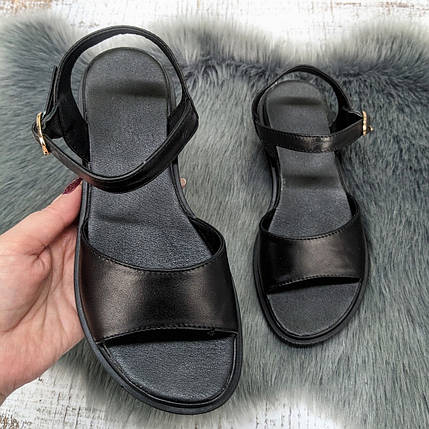 Босоніжки жіночі чорні шкіряні на низькому ходу Україна, фото 1