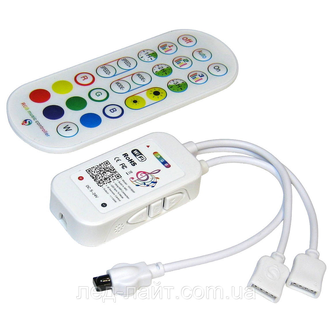 Контролер RGB 5-24V 12A WIFI+Bluetooth музичний, пульт IR 24 кнопки