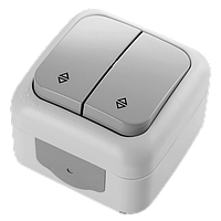 Вимикач прохідний двоклавішний Palmiye IP54 VIKO сірий, накладний Віко, настінний зовнішній 90555517