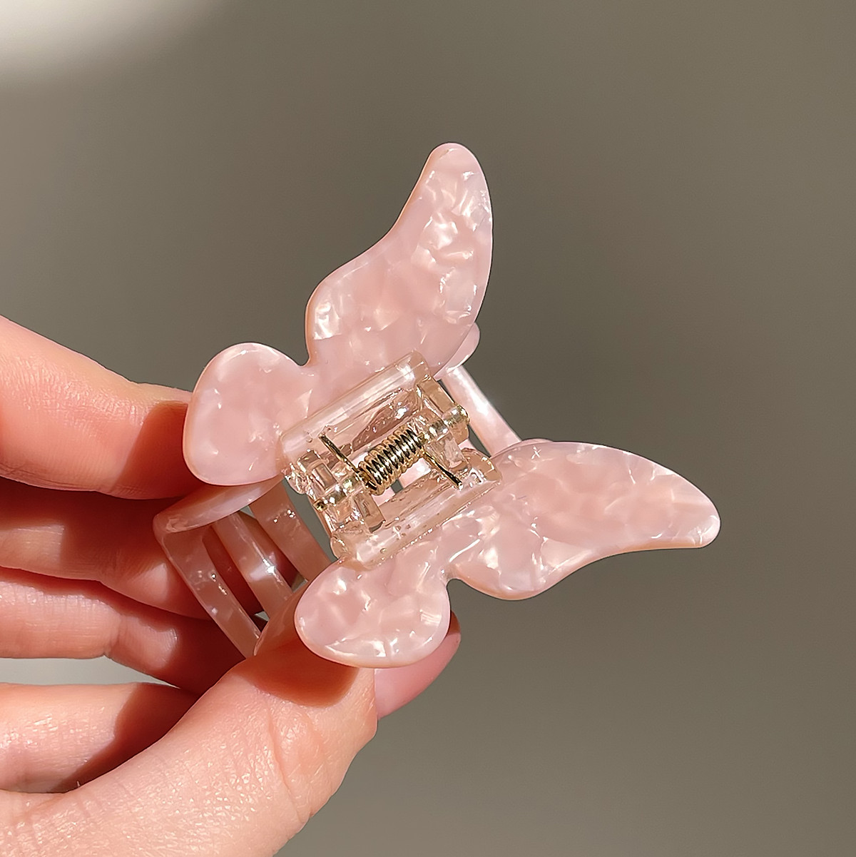 Шпилька-крабик для волосся Fashion Jewerly "Метелик" затискач з ацетату, колір рожевий перламутр (2 тип), фото 1