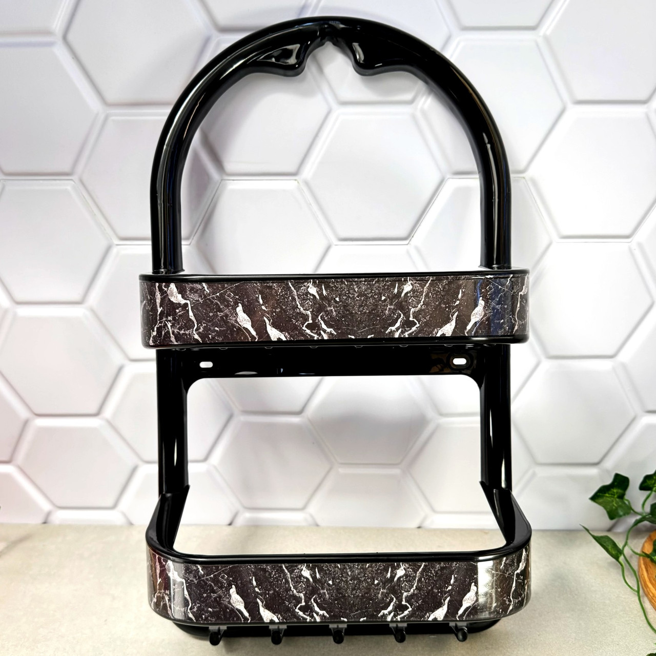 Пластикова двоярусна полиця у ванну Чорний мармур B-016 Ozer